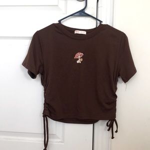 Embroidered Mushroom Crop Drawstring Tee